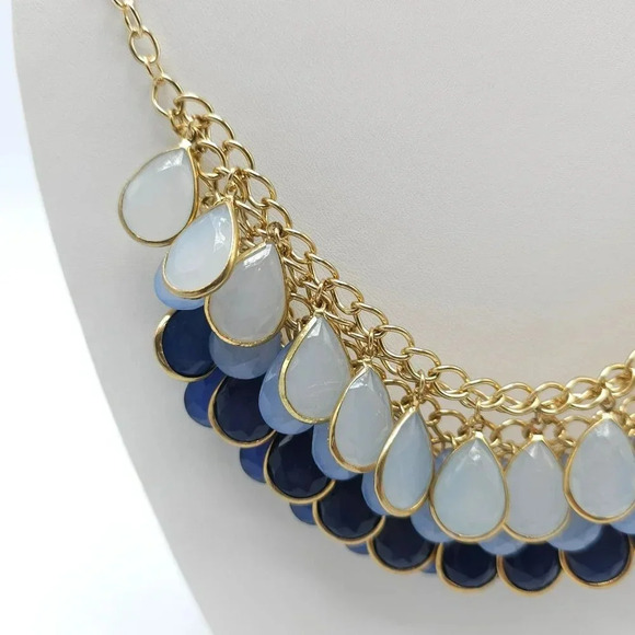 Charming Charlie Three Blue Toned Acrylic Bib Bling Necklace 21" - Picture 2 of 6